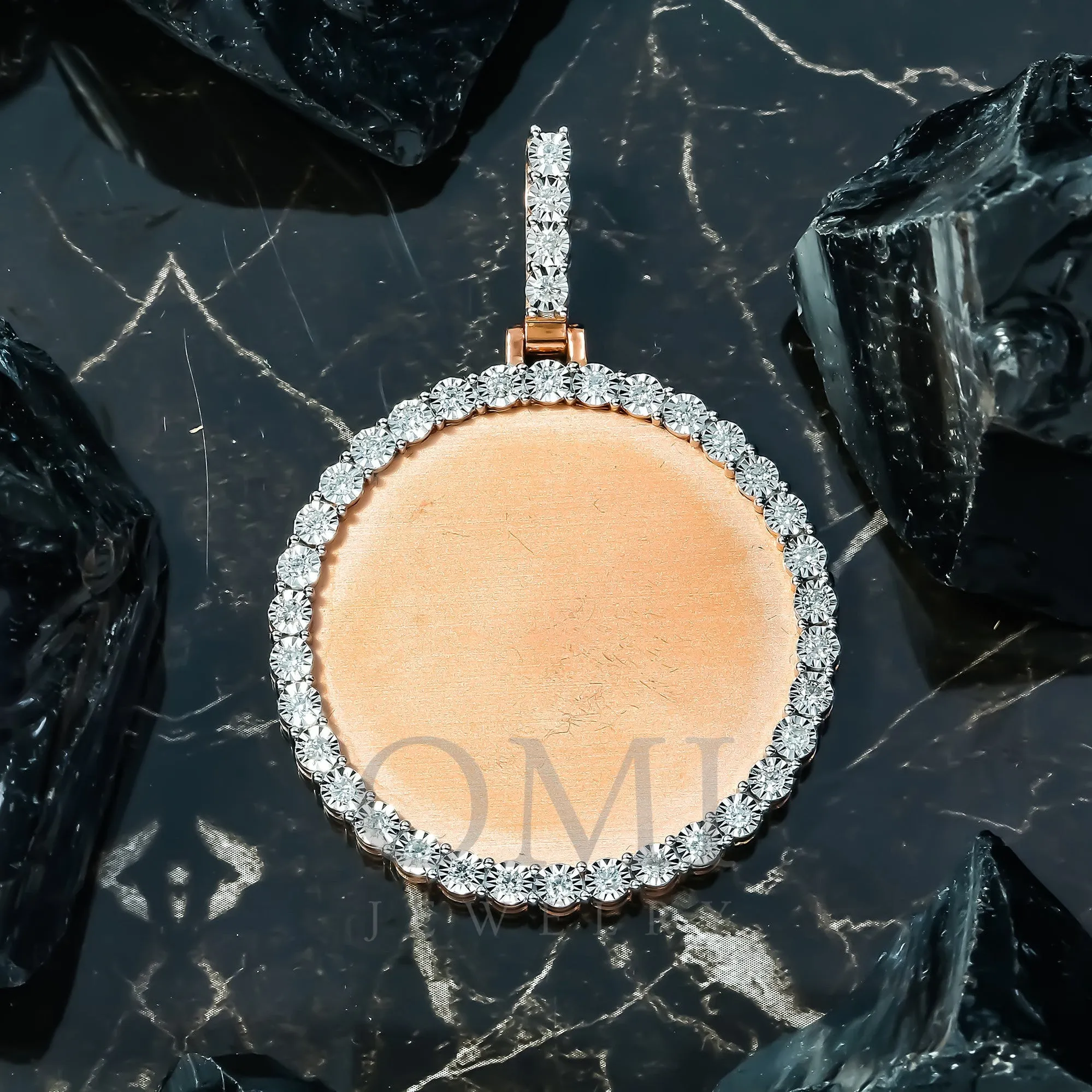 10K GOLD ROUND DIAMOND CIRCLE PICTURE PENDANT 0.96 CT