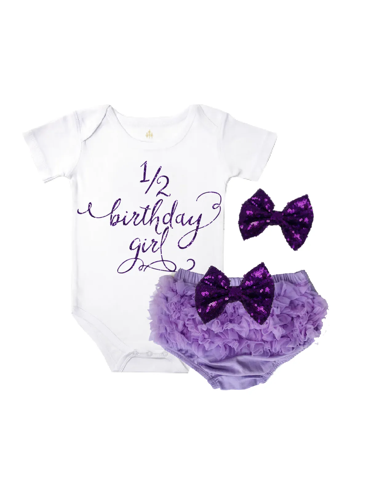 1/2 Birthday Girl Diaper Cover Outfit - Purple, Pink, & Black