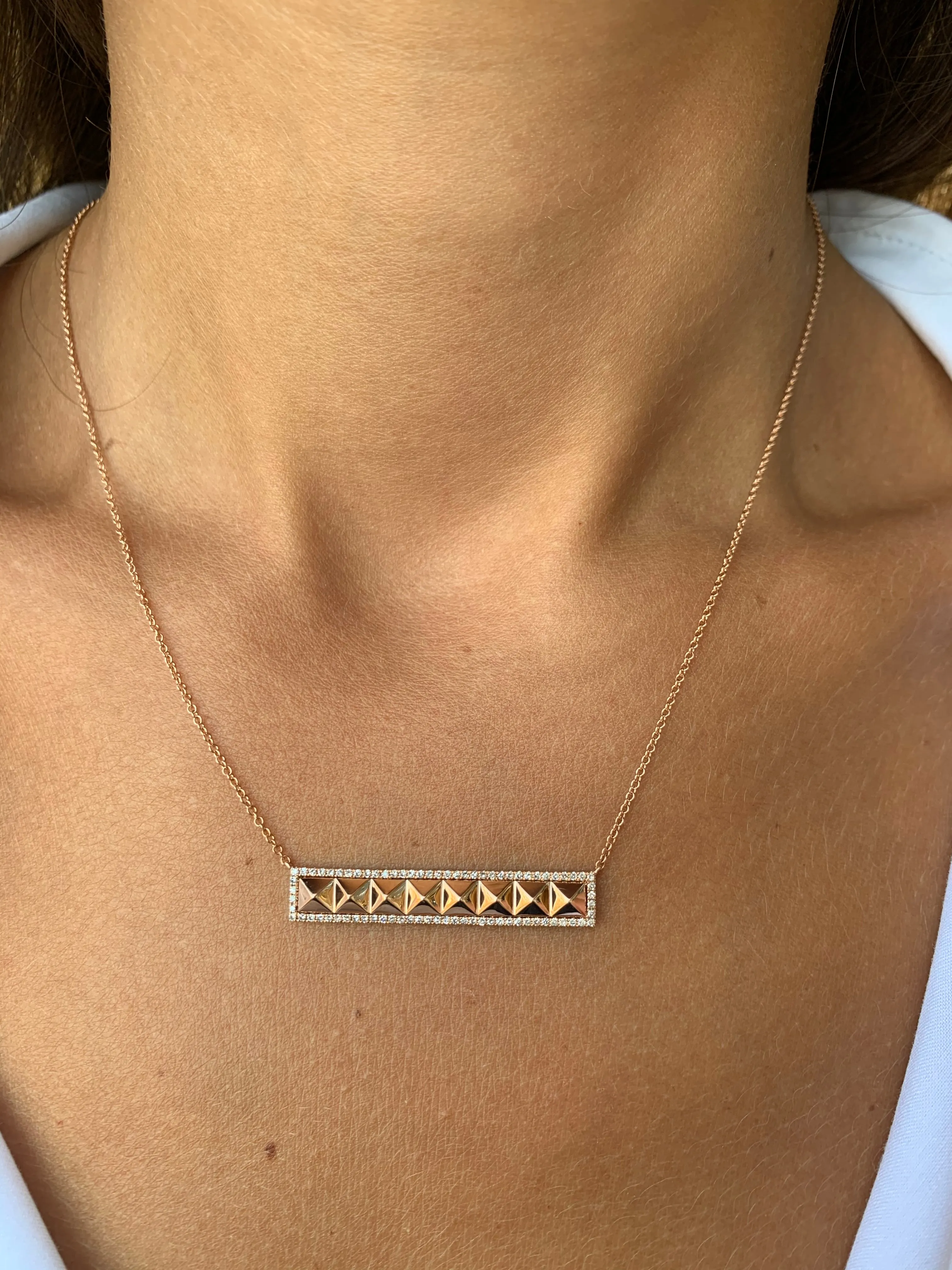 14K Gold Bar Stud Diamond Pendant