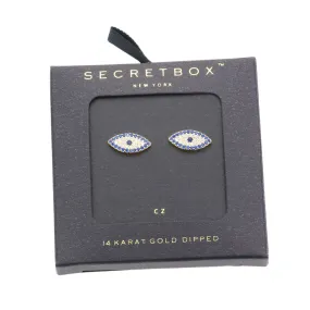 14K Gold Dipped CZ Evil Eye Stud Earrings