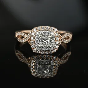 14k Rose Gold Princess Cut Diamond Cluster Engagement Ring