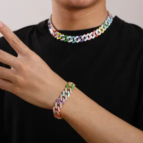 14mm Rainbow Zircon Cuban Chain/Bracelet