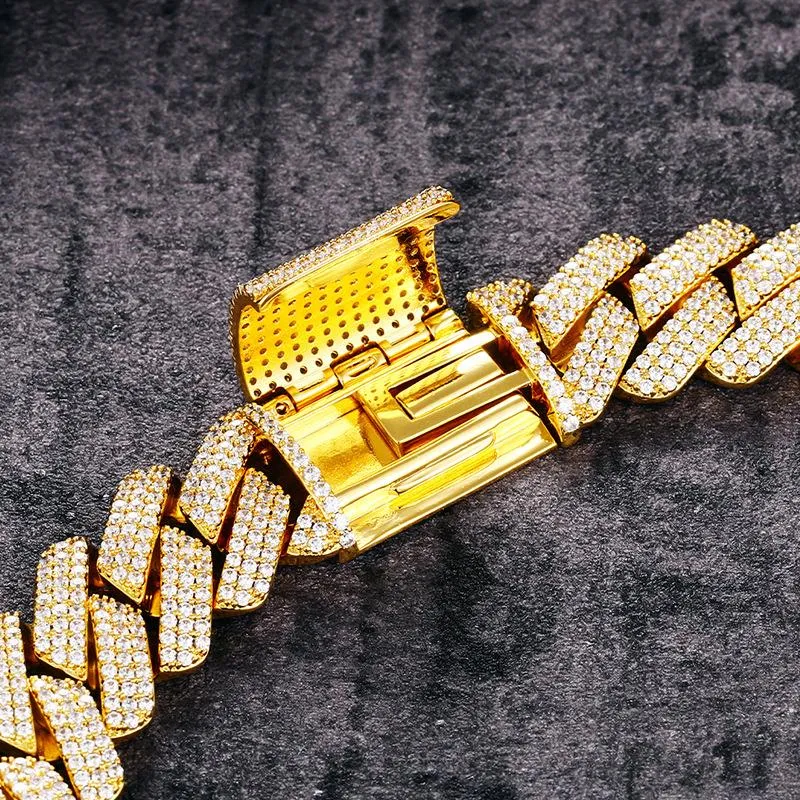 16mm Three-Row Prong Cuban Link Bracelet Gold