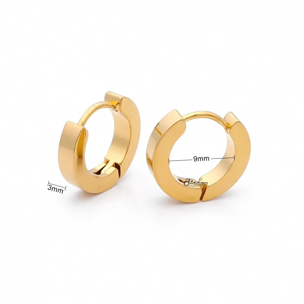 18K Gold IP Stainless Steel Hinged Hoop Earrings - 3X9