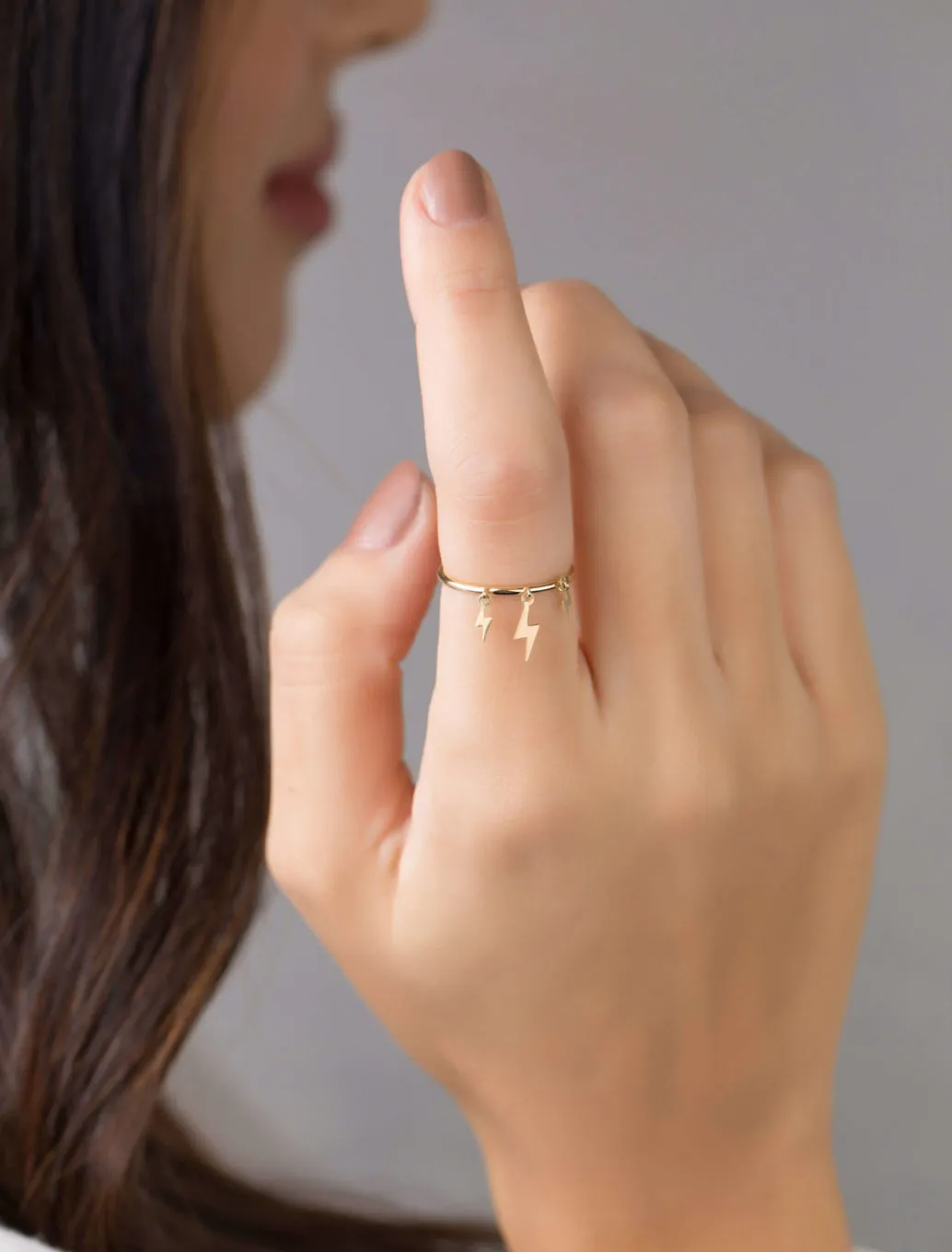 18K Gold Lightning Strike Charm Ring