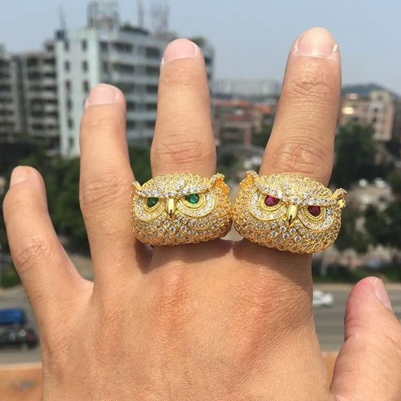 18k gold plated owl ring