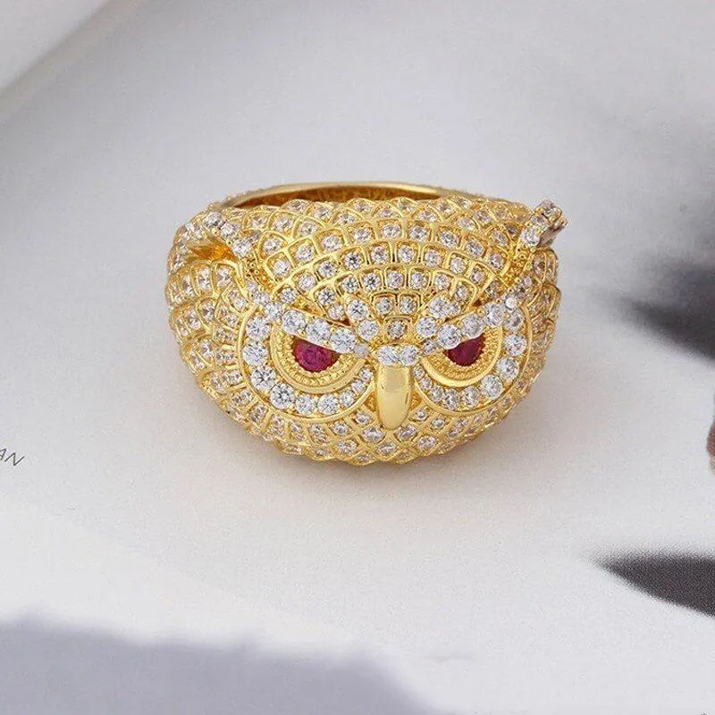 18k gold plated owl ring