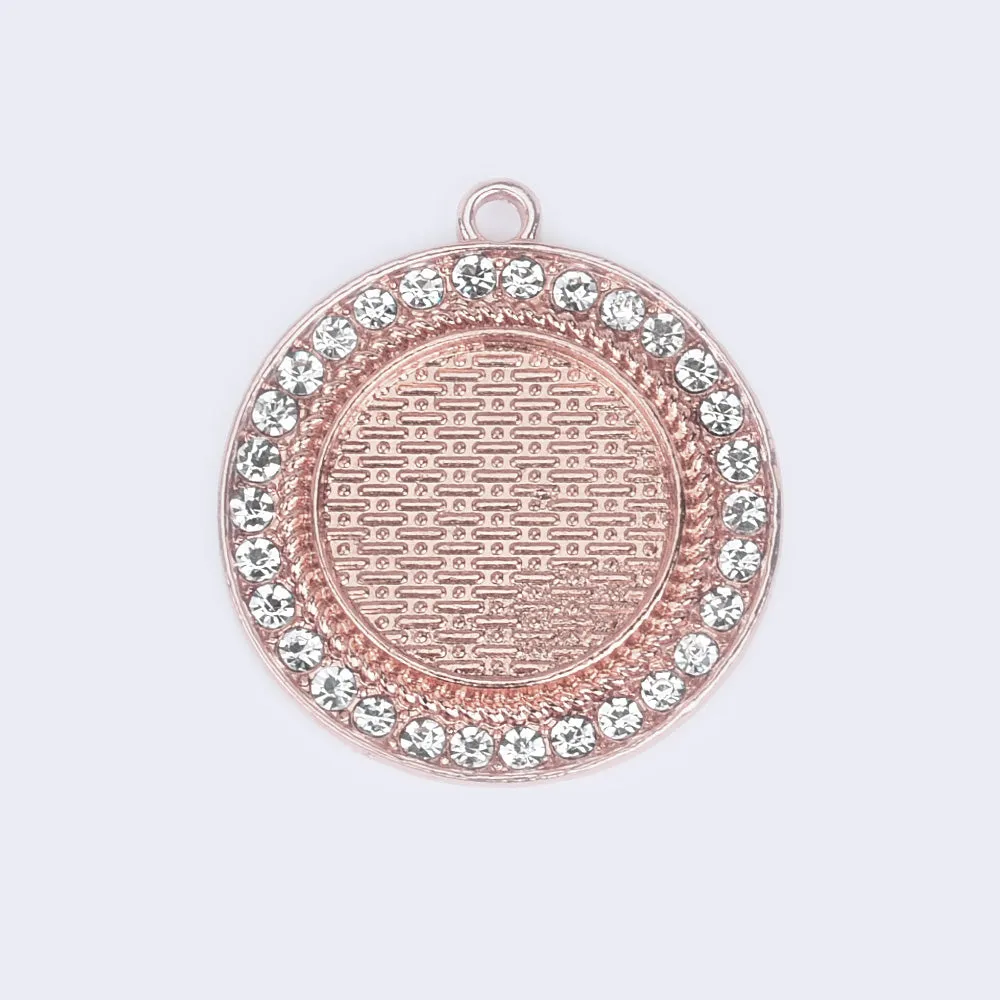 20mm Single Rhinestones Round Bezel Pendant Setting Cabochon Base Setting Wholesale Pendant Trays Rose Gold 10pcs