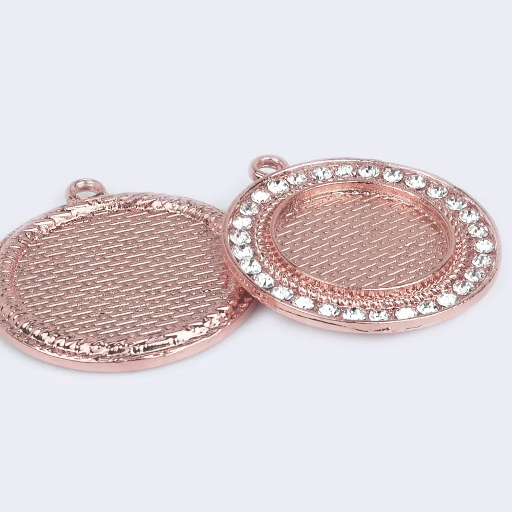 20mm Single Rhinestones Round Bezel Pendant Setting Cabochon Base Setting Wholesale Pendant Trays Rose Gold 10pcs