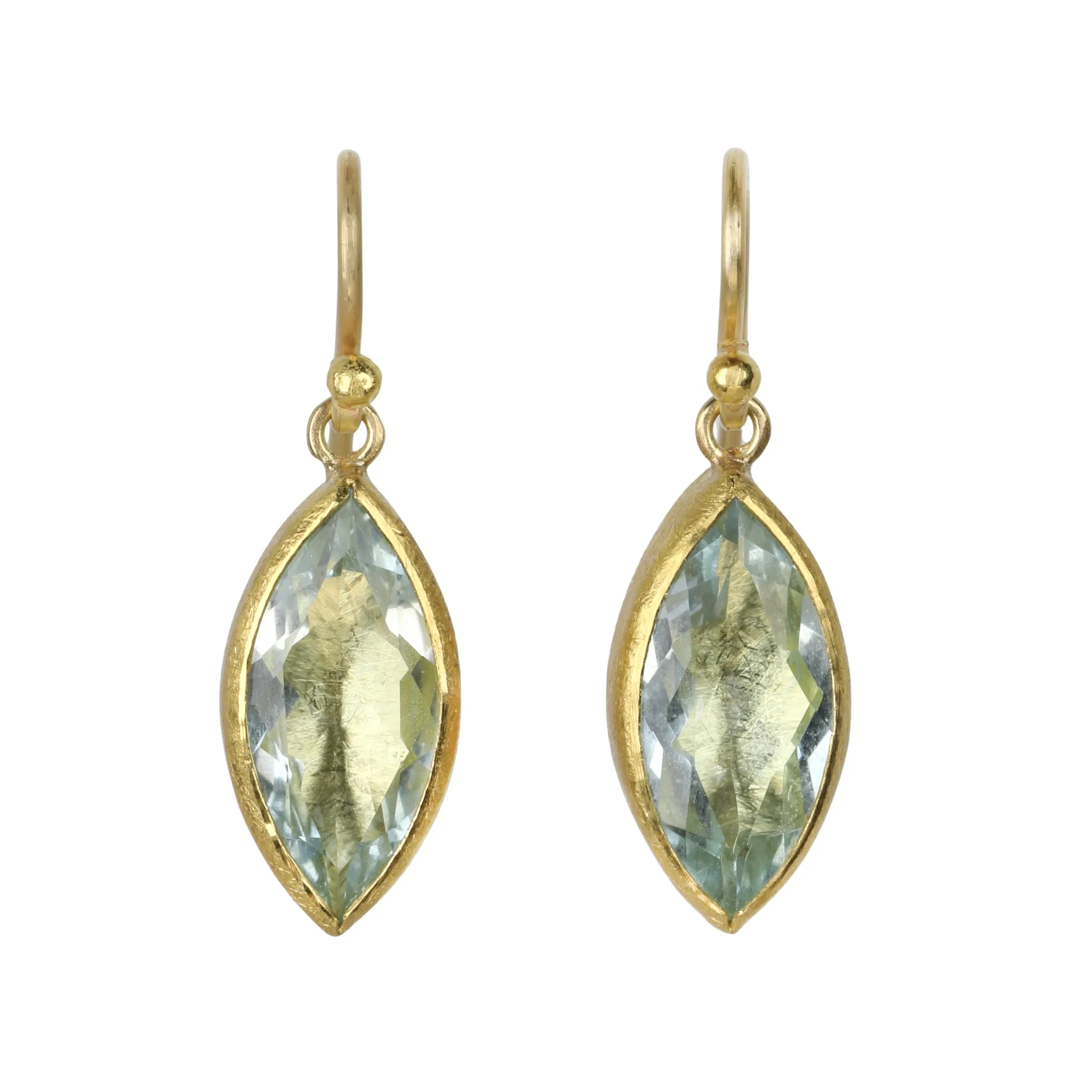 22K & 18K Gold Bezel-Set Marquise Aquamarine Earrings