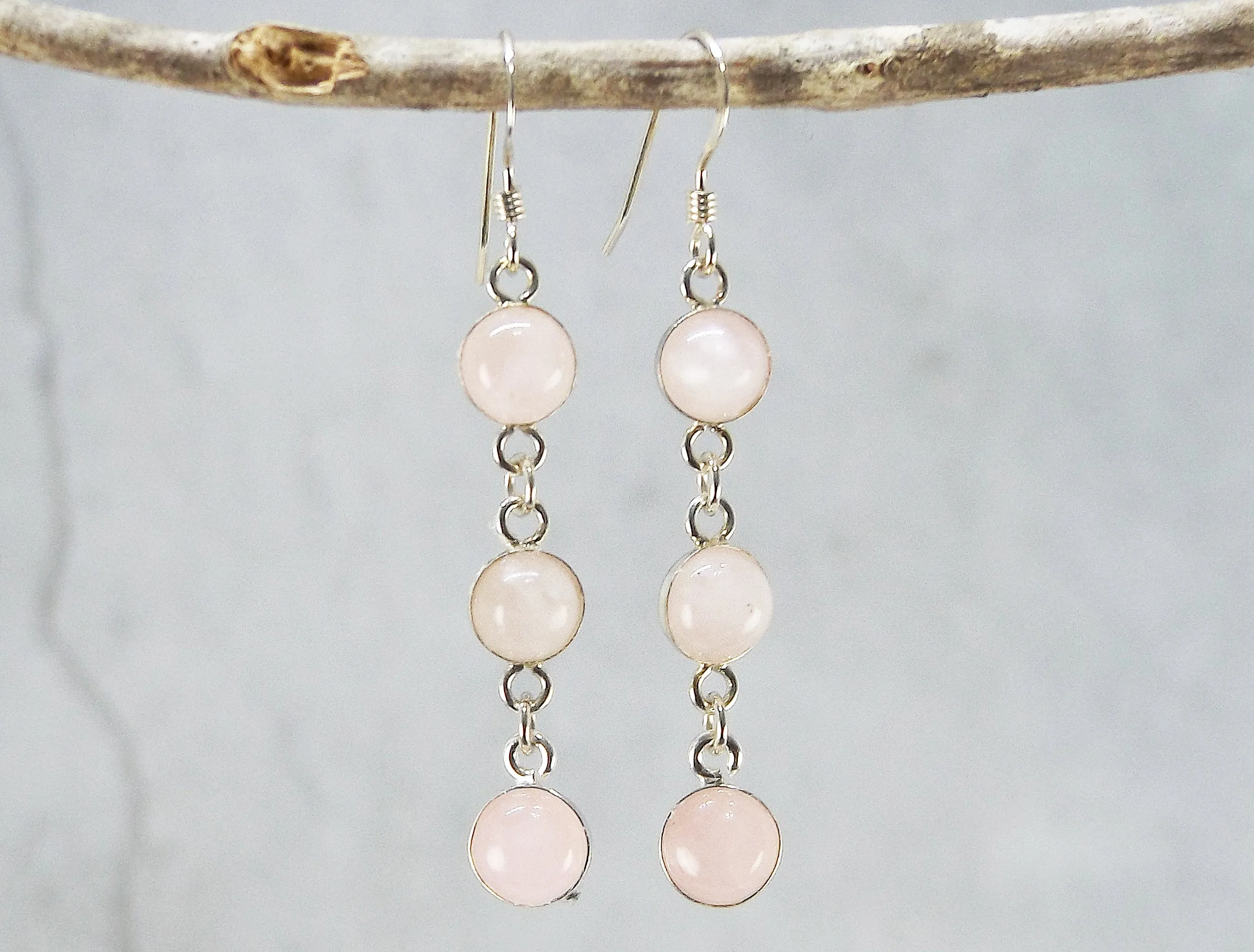 3 Stone Rose Quartz Earrings (Pair B)