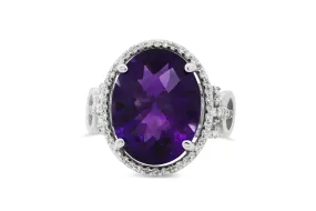 8.1 CT Oval Amethyst Diamond Ring 0.41 CT TW 14K White Gold AMR002