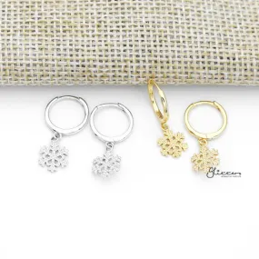 925 Sterling Silver Dangle Snowflake One-Touch Huggie Hoop Earrings