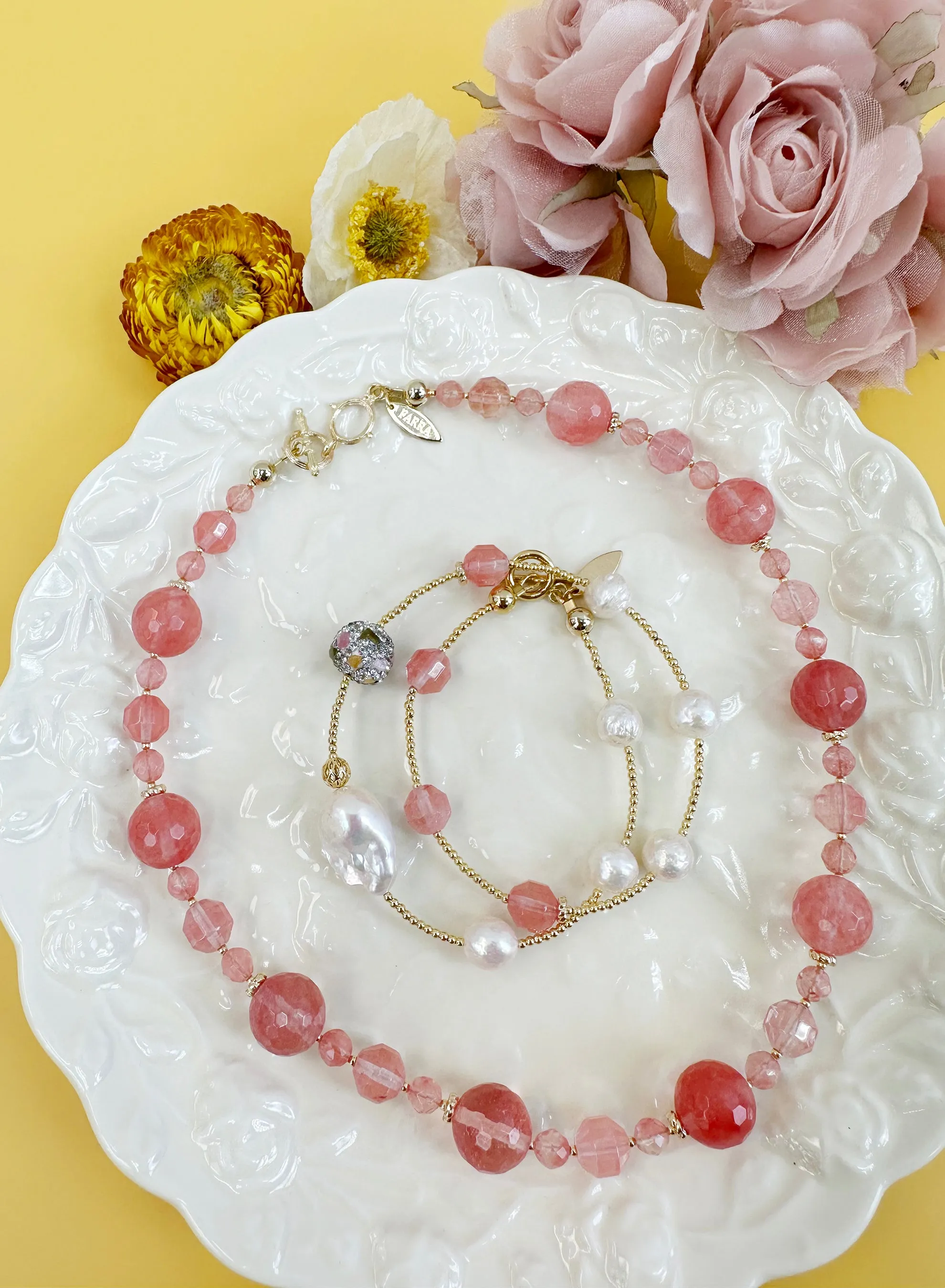 Adorable Pink Watermelon Quartz Necklace JN008