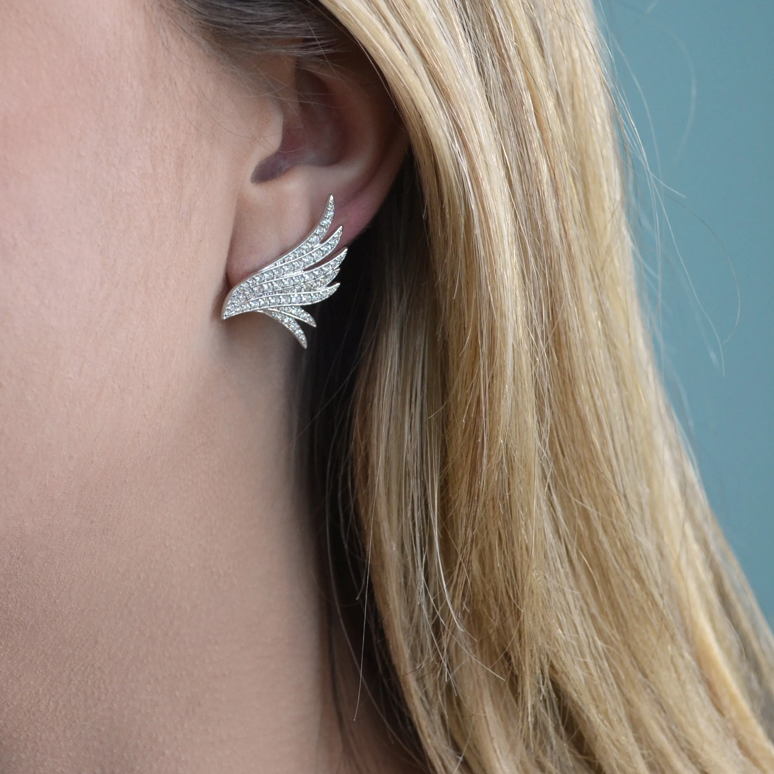 AFJ Diamond Collection - Angel Wings Diamond Earrings, White Gold