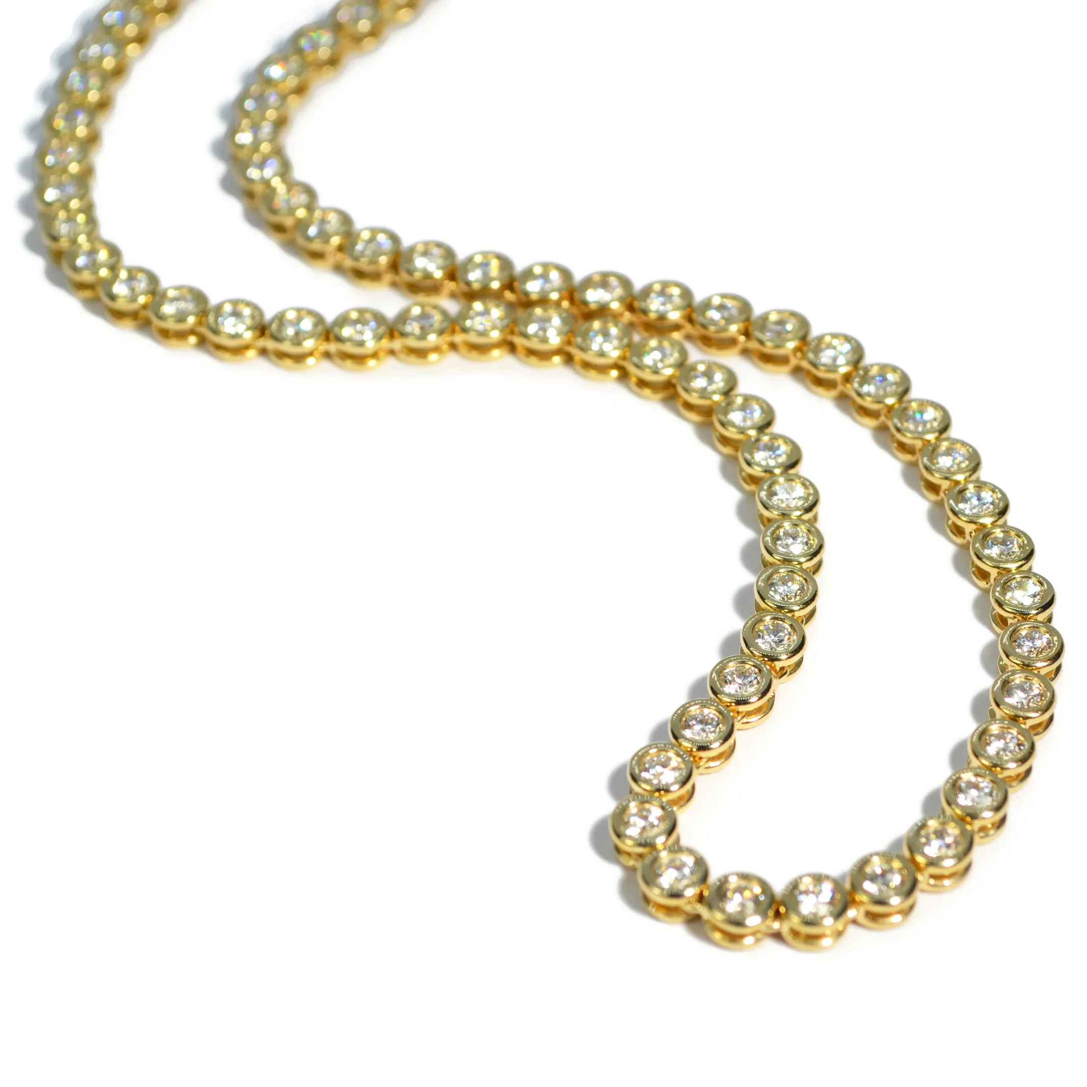 AFJ Diamond Collection - Diamond Bezel Set Riviere Necklace, Yellow Gold