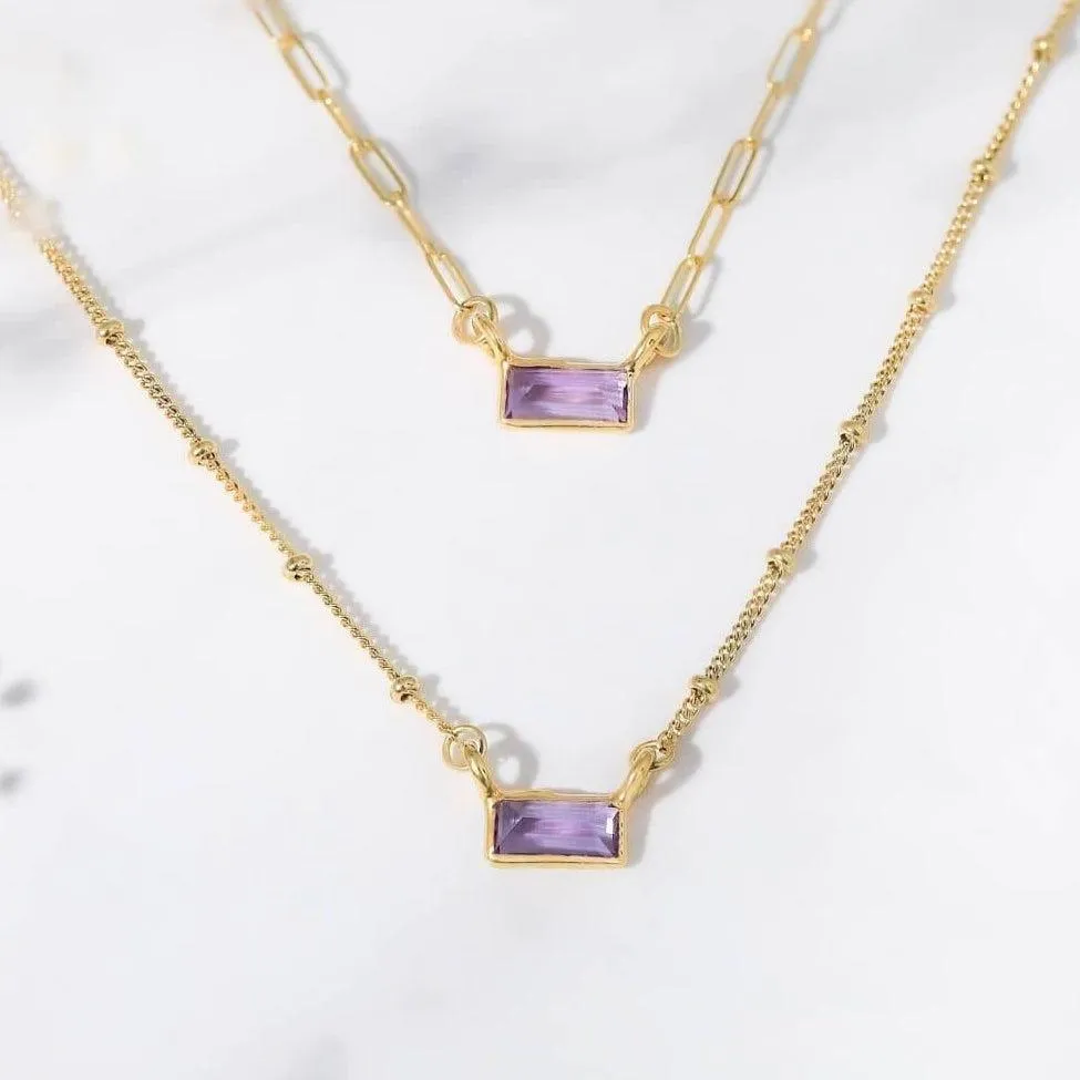 Amethyst Dainty Baguette Necklace