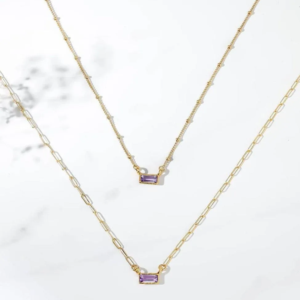 Amethyst Dainty Baguette Necklace