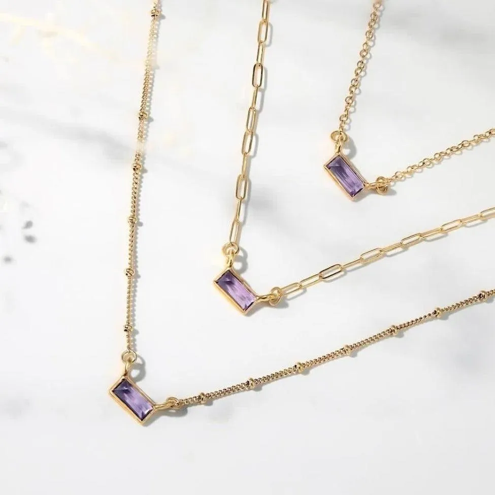 Amethyst Dainty Baguette Necklace