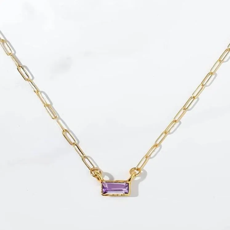 Amethyst Dainty Baguette Necklace