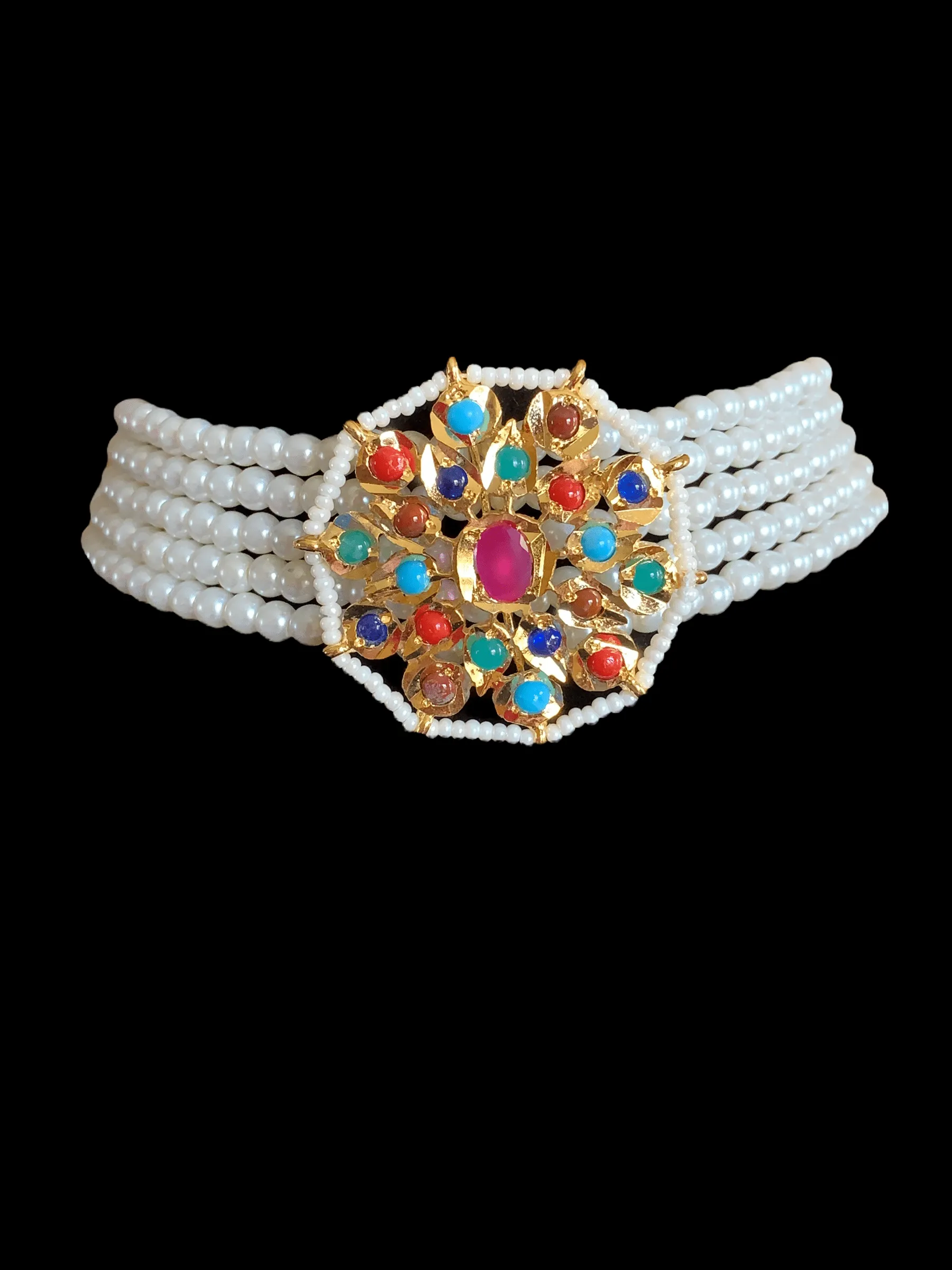 Amra choker set  -  navratan  (SHIPS IN 2 WEEKS )