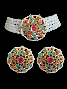 Amra choker set  -  navratan  (SHIPS IN 2 WEEKS )