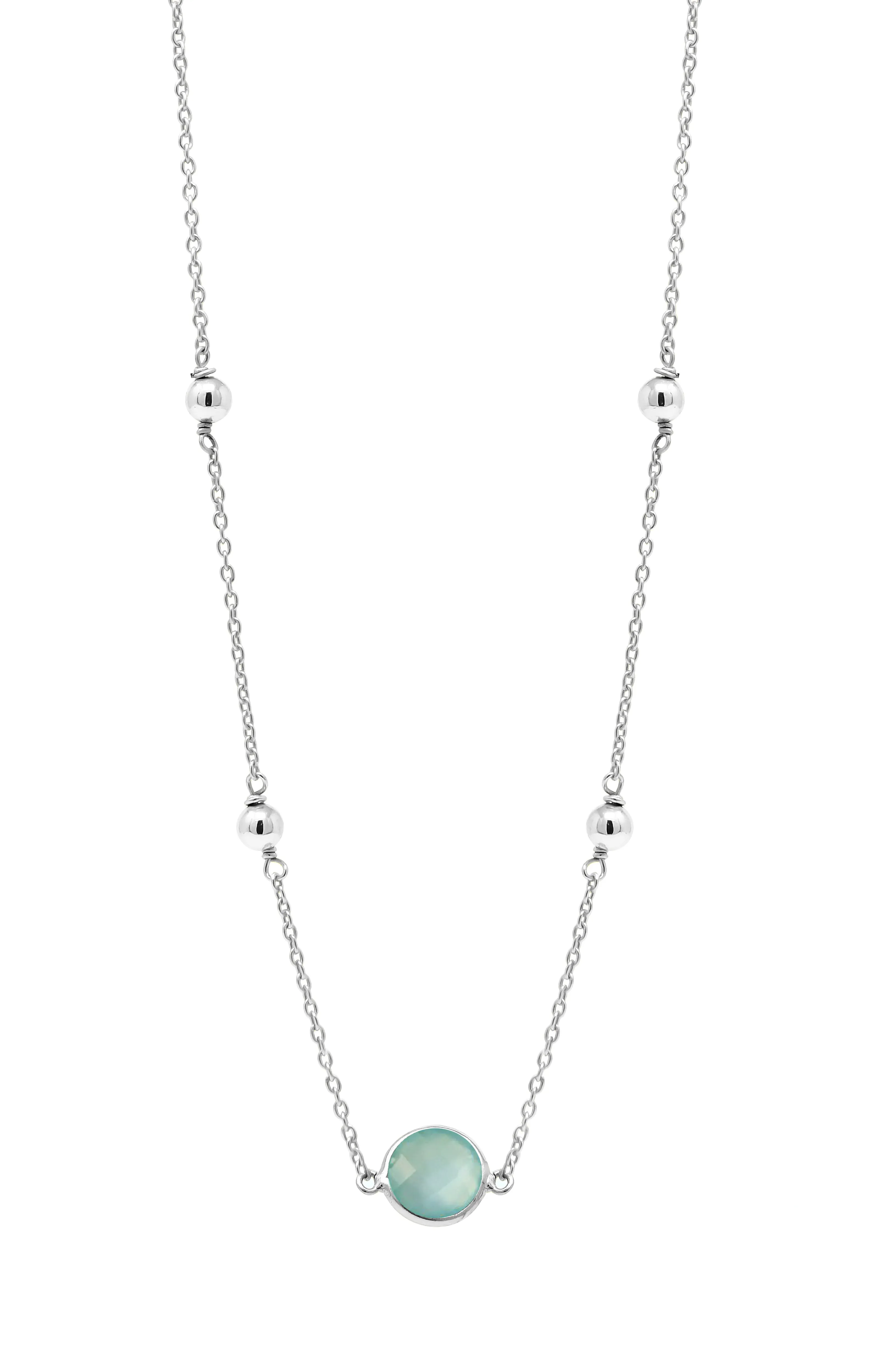 Aqua Dancing Balls Sterling Silver Chain Necklace