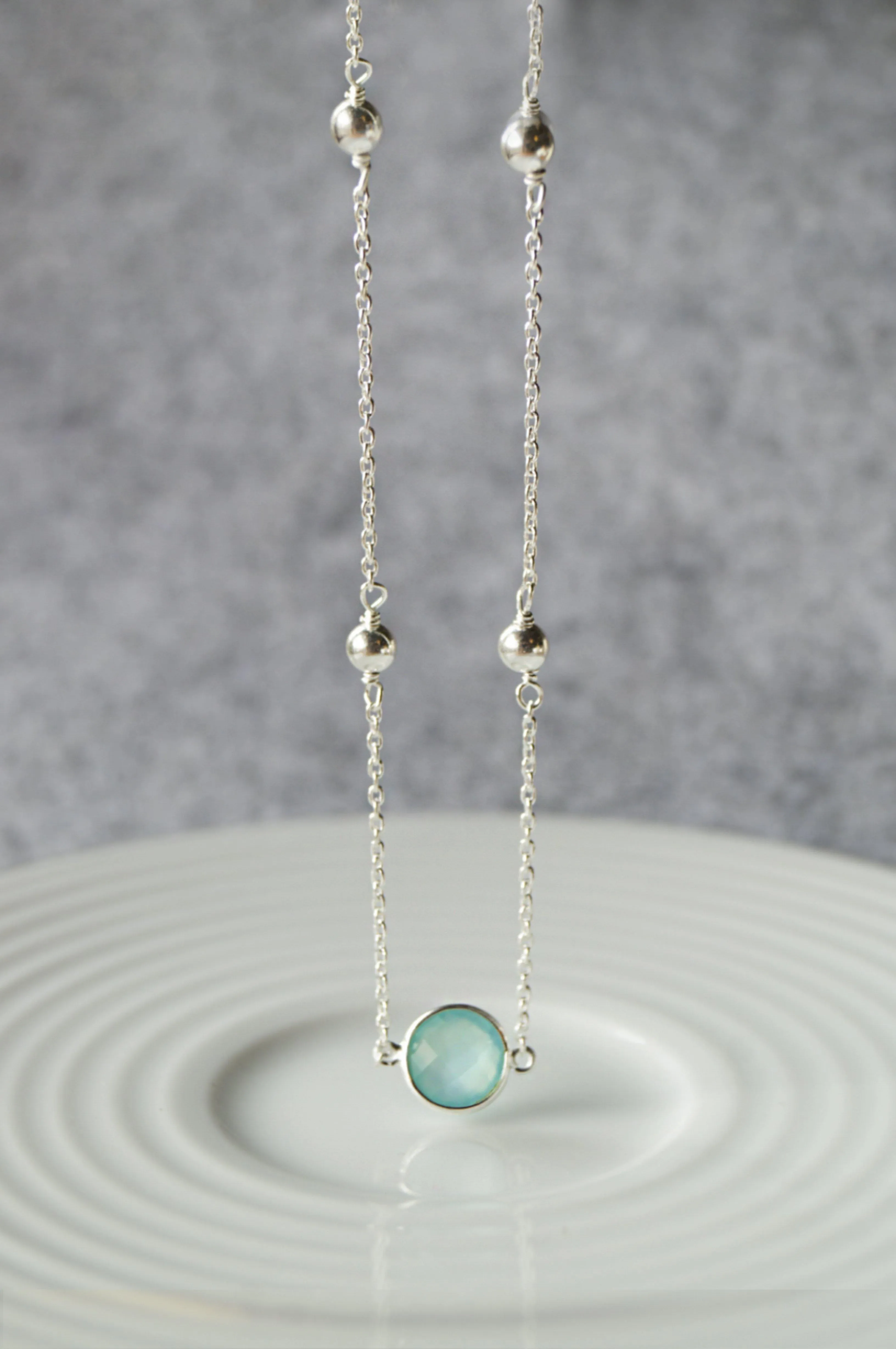 Aqua Dancing Balls Sterling Silver Chain Necklace