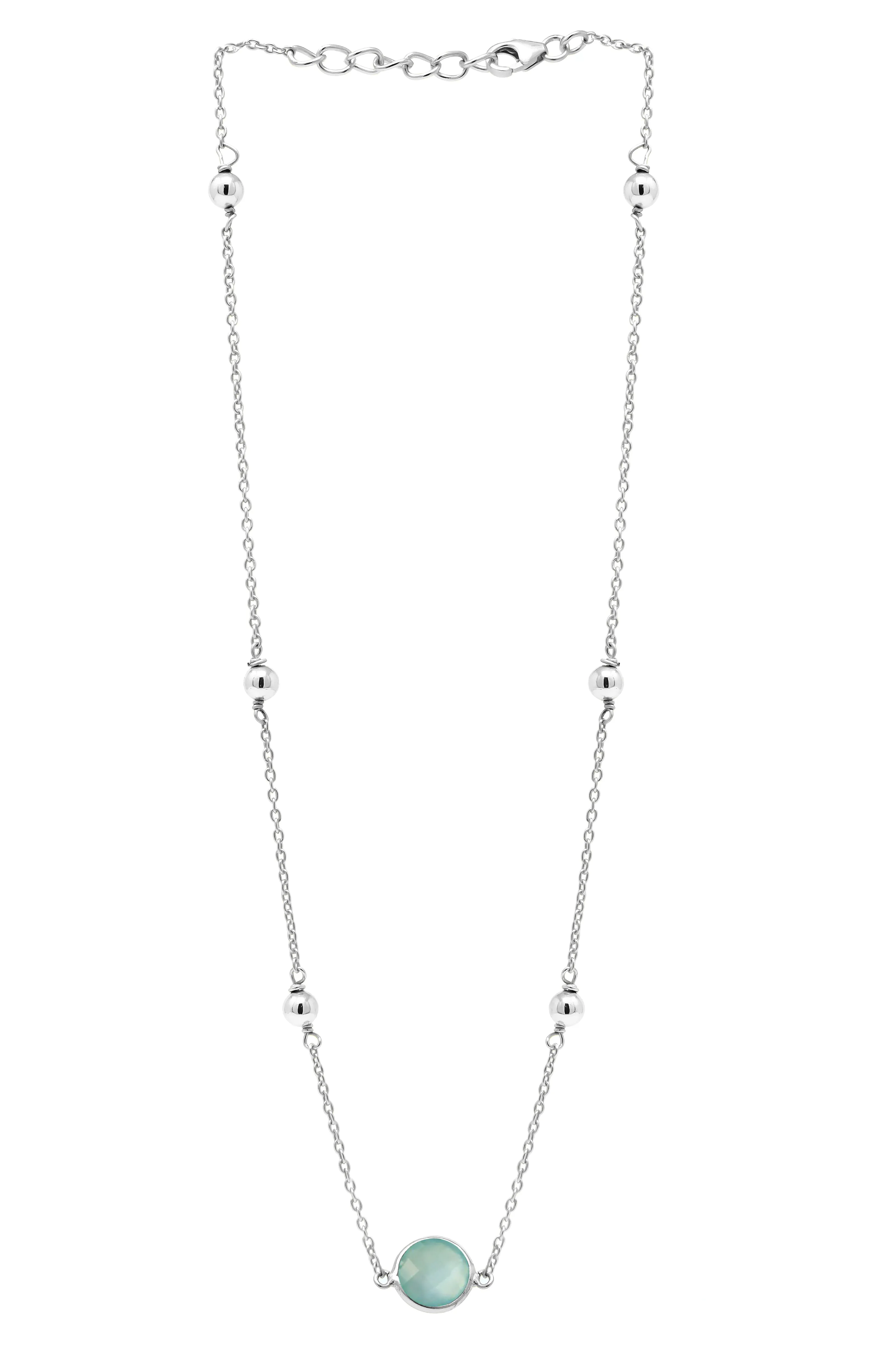 Aqua Dancing Balls Sterling Silver Chain Necklace