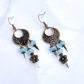 Aquamarine gemstone  and brassChandelier Earrings