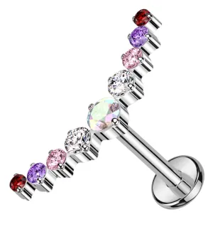 Arc Rainbow CZ Titanium Internally Threaded Labret