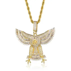 Baguette Cubic-Zirconia-Studded Eagle Bling Copper Hip-hop Pendant Necklace