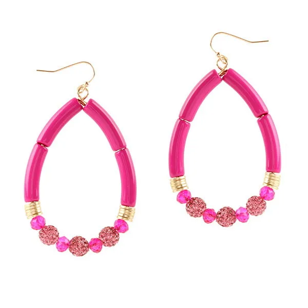 Barbie Theme Pave Stone Glass Bead Teardrop Earrings