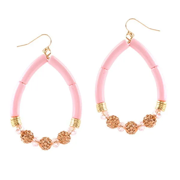 Barbie Theme Pave Stone Glass Bead Teardrop Earrings