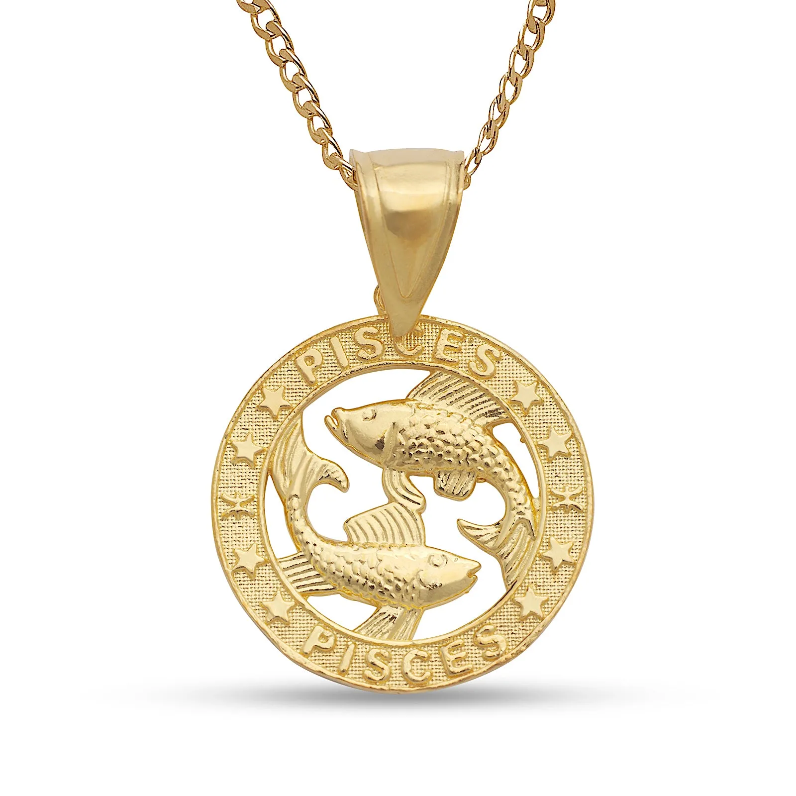 Better Jewelry 14k Yellow Gold Zodiac Sign Necklace w. Cuban Chain (Made in USA)