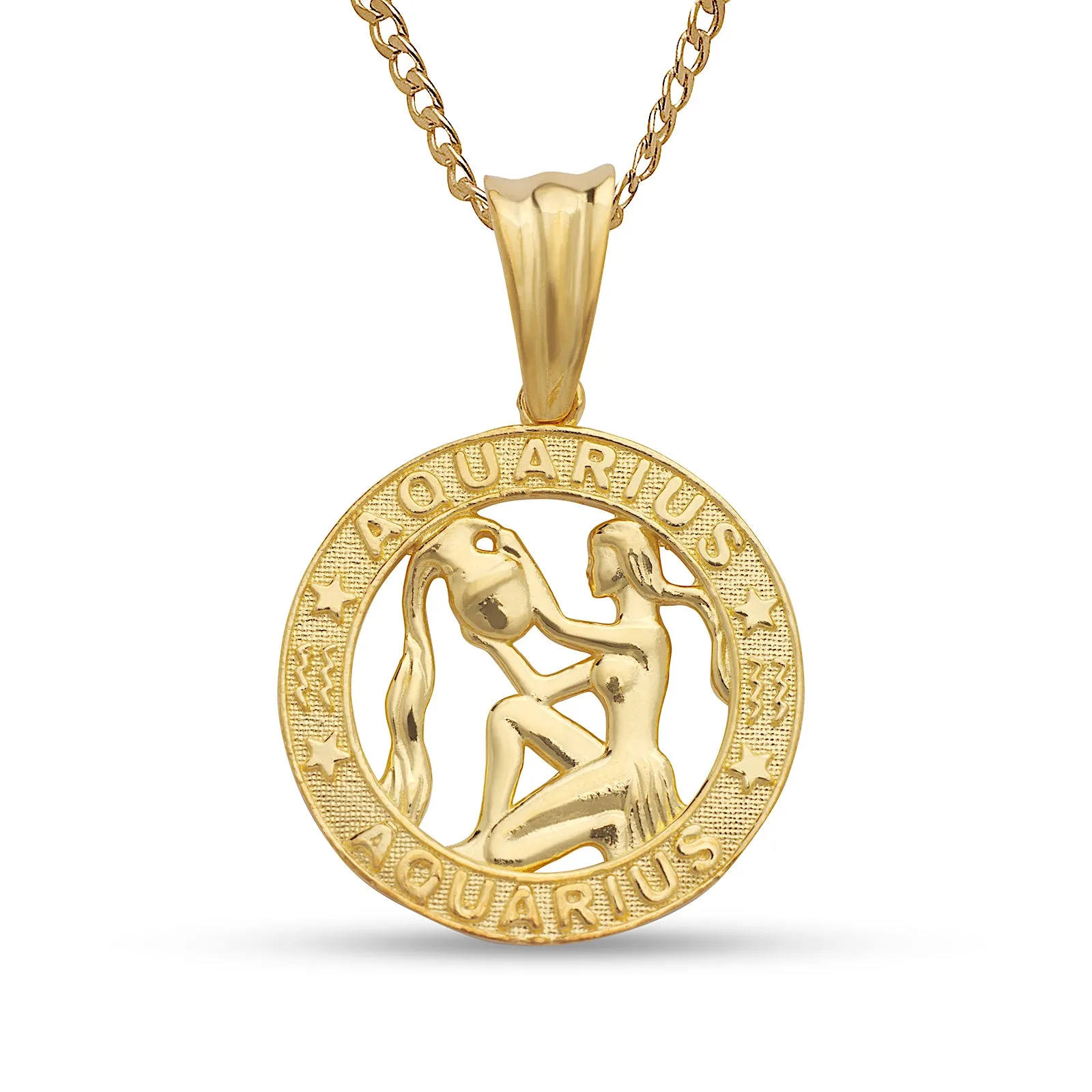 Better Jewelry 14k Yellow Gold Zodiac Sign Necklace w. Cuban Chain (Made in USA)