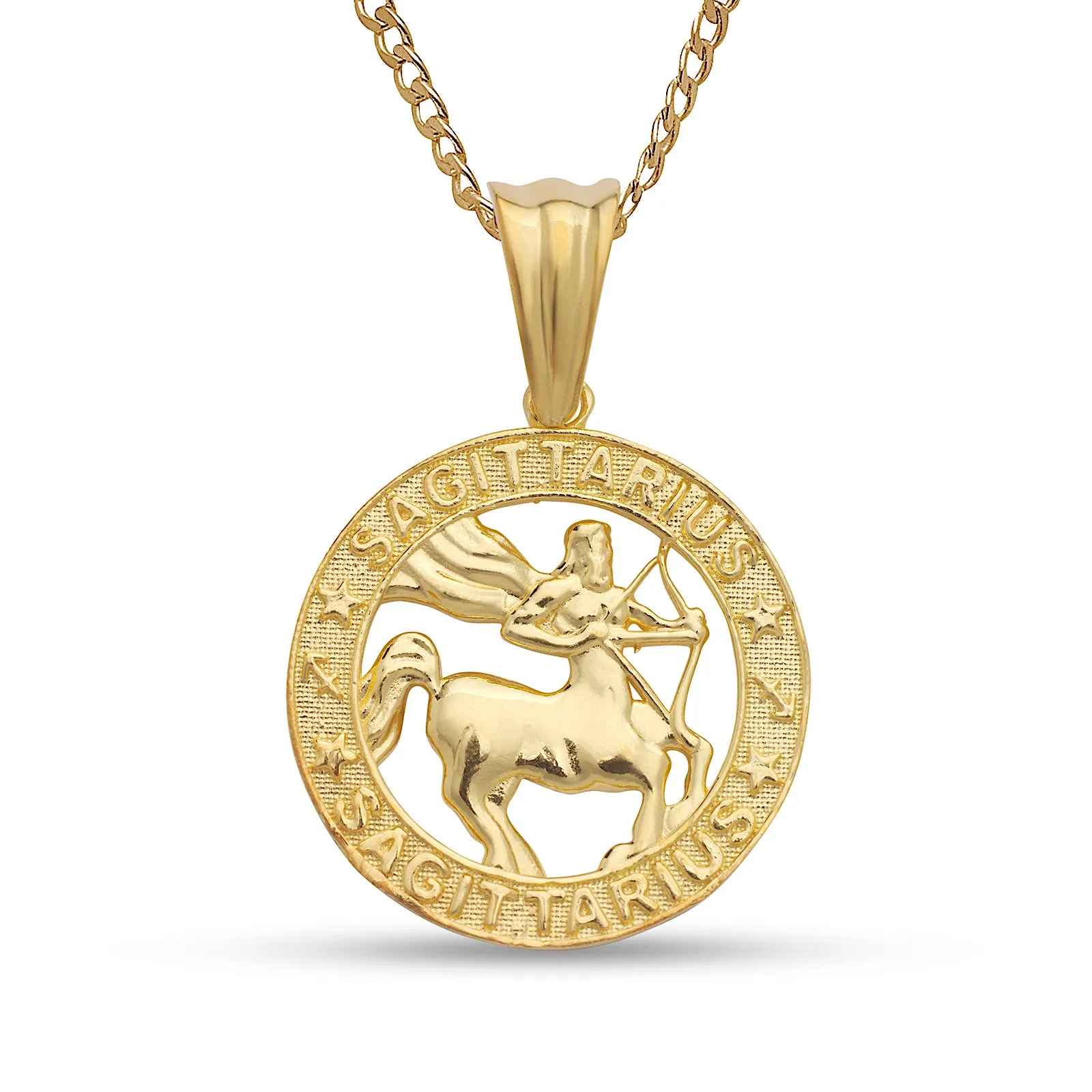 Better Jewelry 14k Yellow Gold Zodiac Sign Necklace w. Cuban Chain (Made in USA)