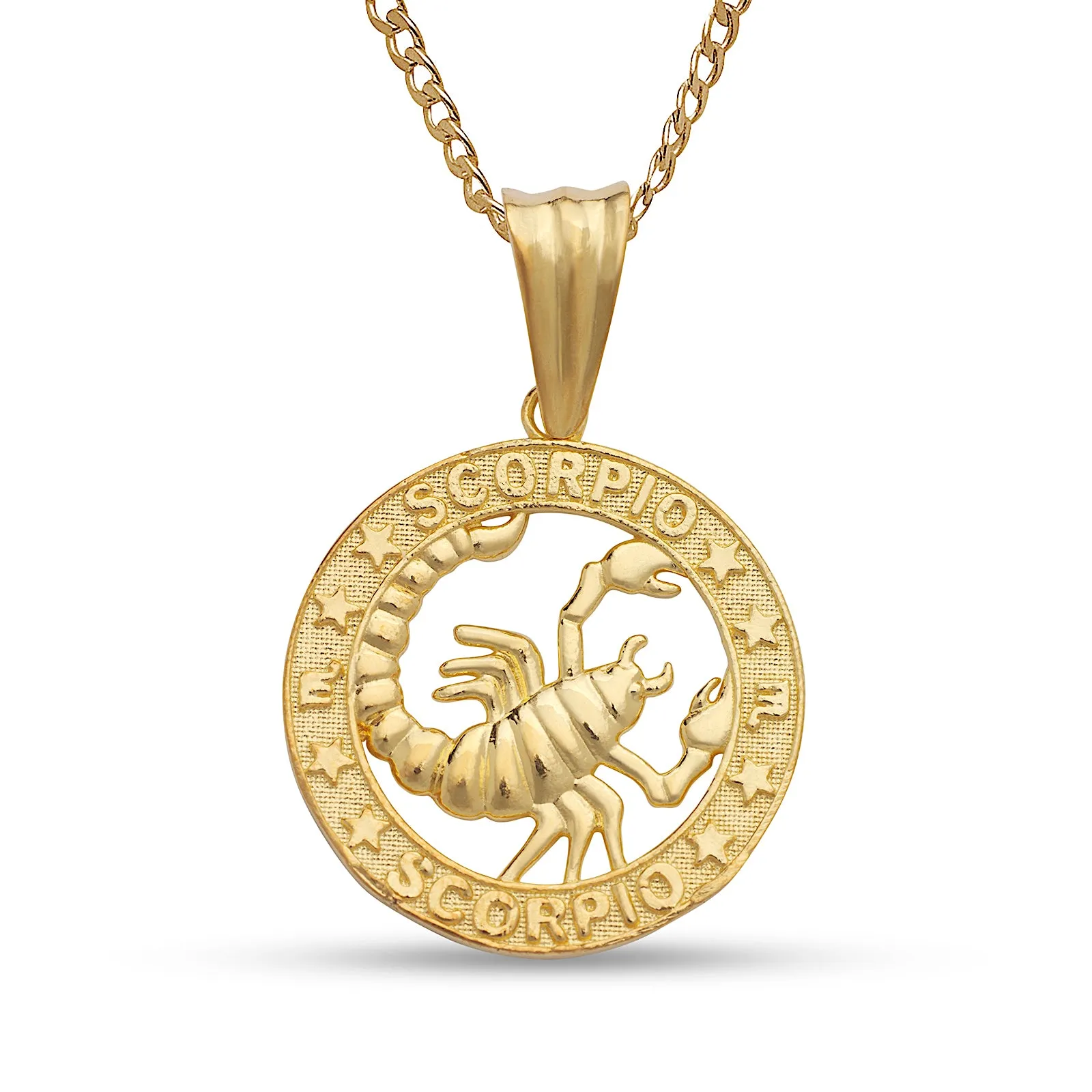 Better Jewelry 14k Yellow Gold Zodiac Sign Necklace w. Cuban Chain (Made in USA)