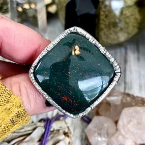 Big Size 8 Natural Bloodstone Statement Ring In Fine Silver /  Foxlark Collection - One of a Kind