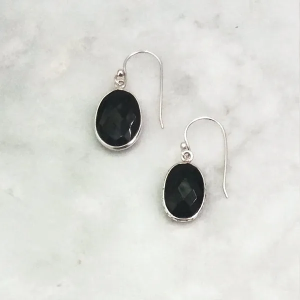 Black Agate Single Gem Drop Earrings