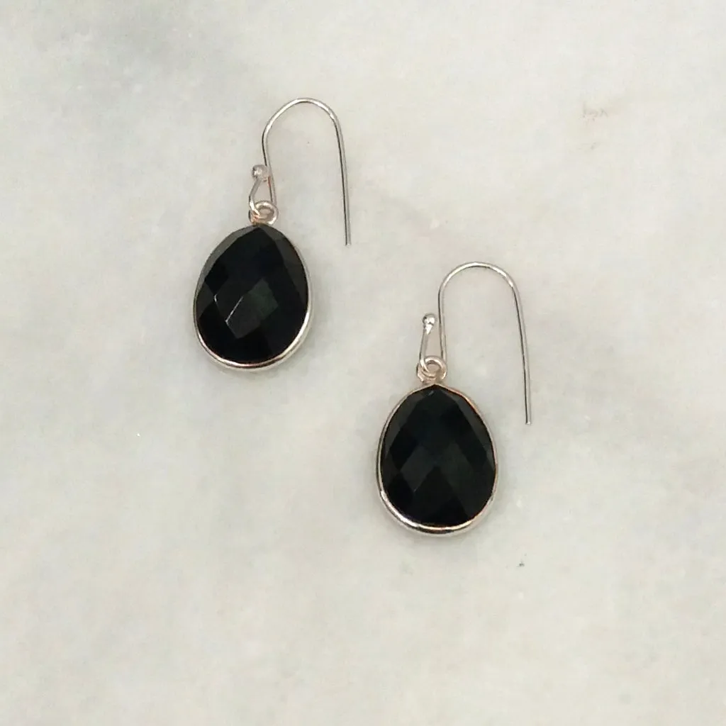 Black Agate Single Gem Drop Earrings