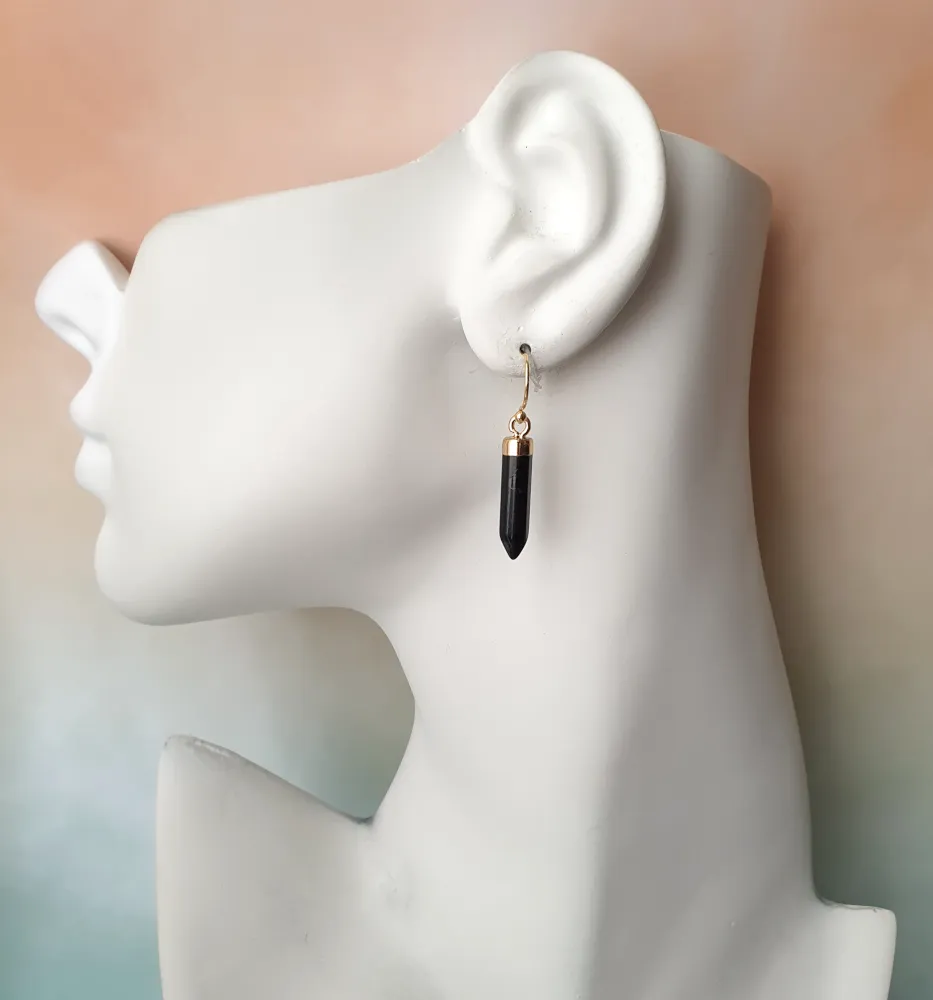 Black Agate Single Gem Drop Earrings