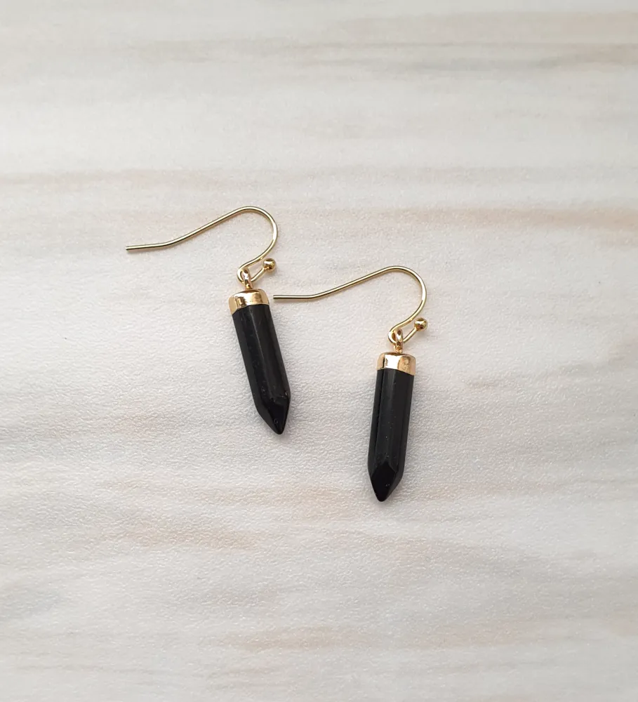 Black Agate Single Gem Drop Earrings