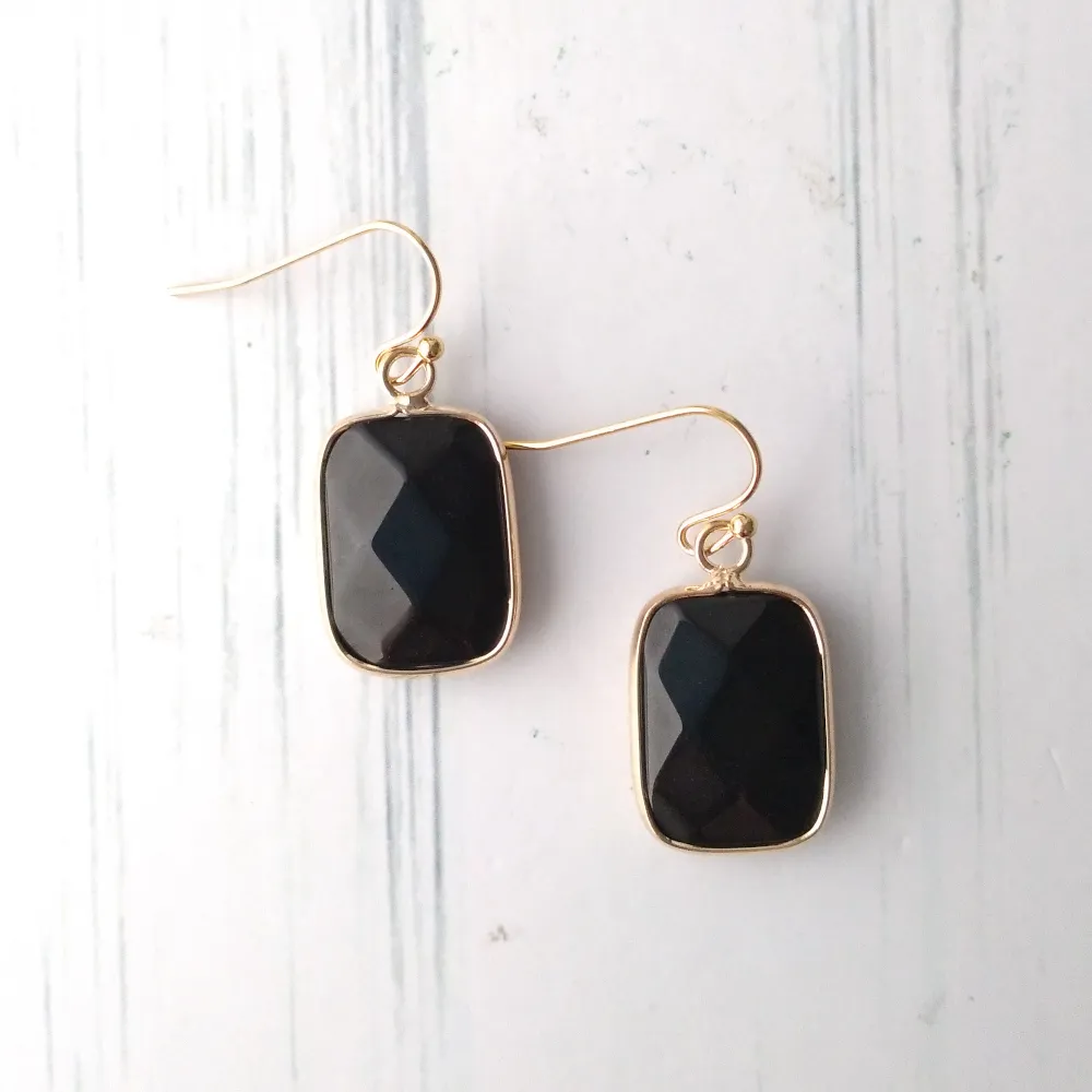 Black Agate Single Gem Drop Earrings