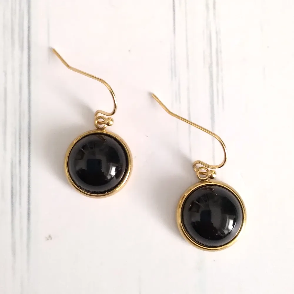 Black Agate Single Gem Drop Earrings