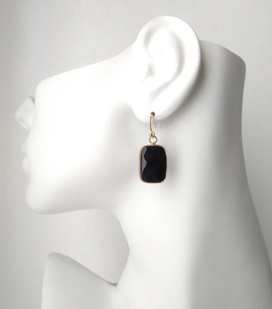 Black Agate Single Gem Drop Earrings