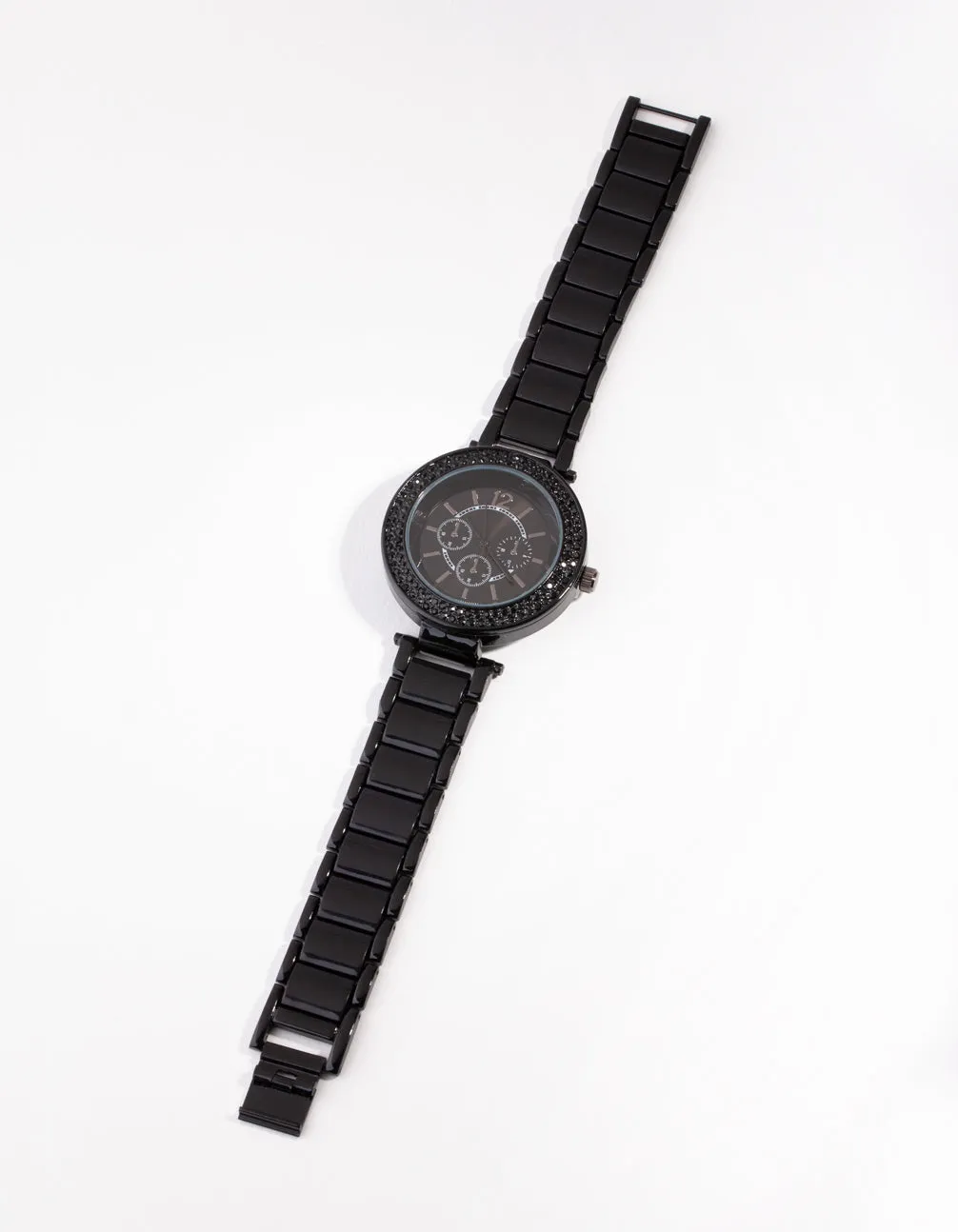 Black Diamante Link Strap Watch