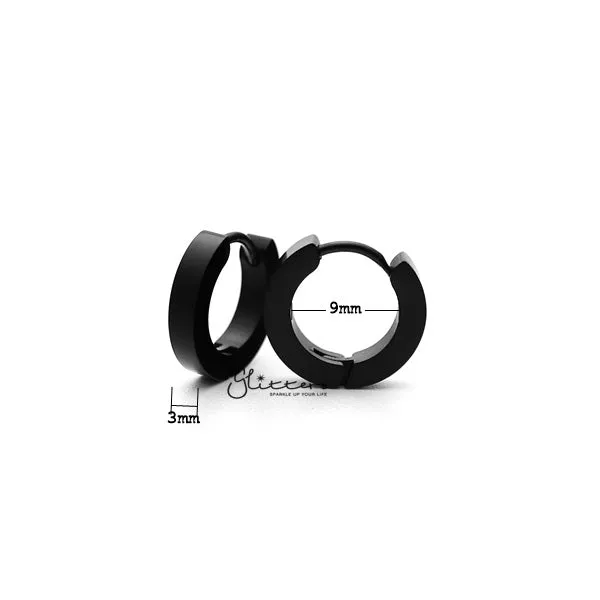 Black Titanium IP Stainless Steel Hinged Hoop Earrings - 3x9