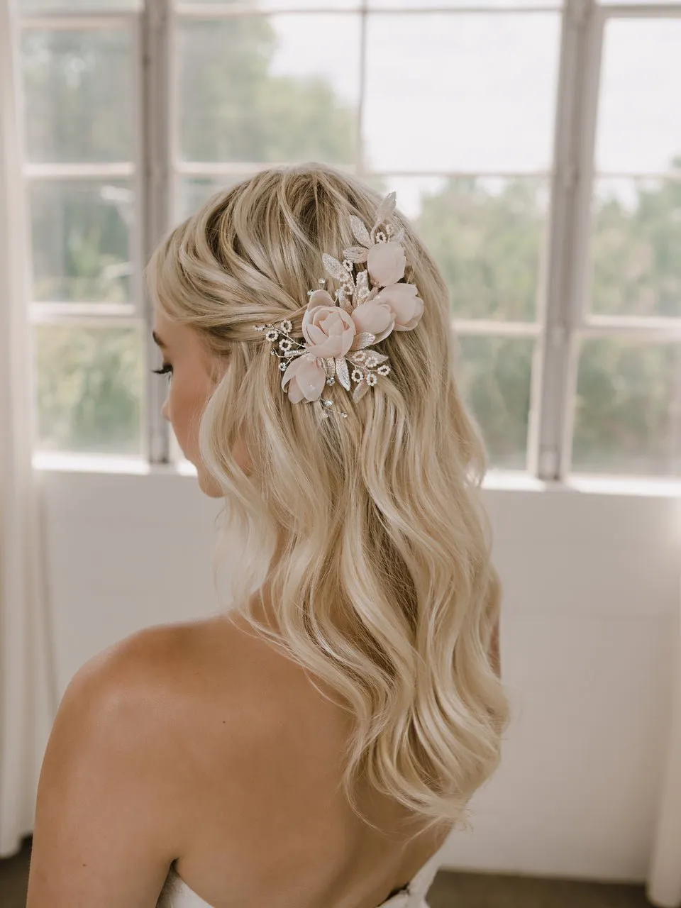 Blush Pink Flowers Bridal Hair Clip