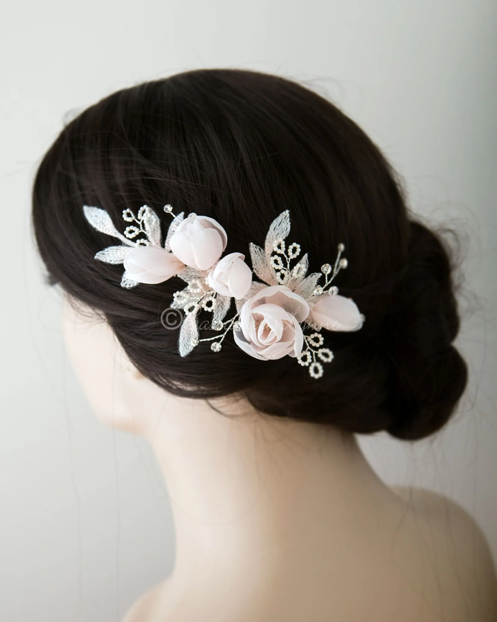 Blush Pink Flowers Bridal Hair Clip